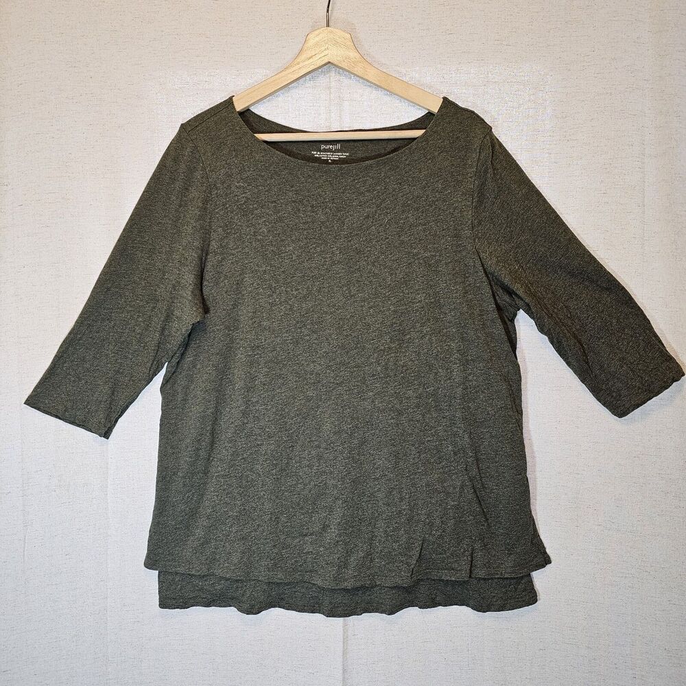 Pure Jill Womens Boatneck Layered Tunic OD Green 3/4 Length Sleeves Size Large